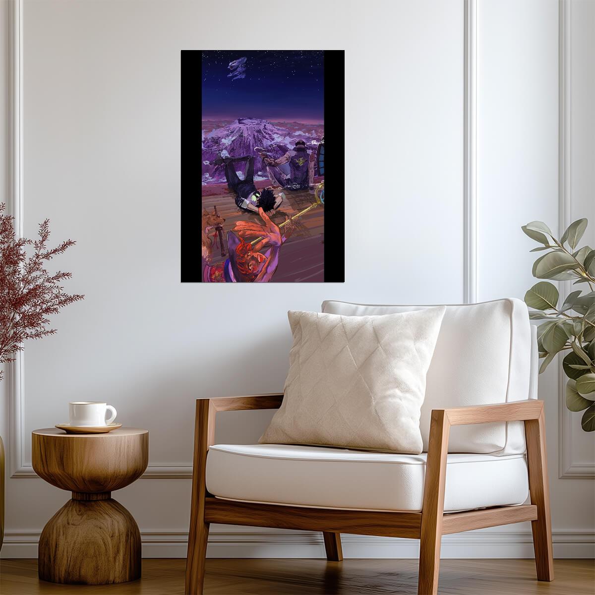 Cowboy Bebop Poster | Spike and the Crew in a Purple Alien Landscape - Anime Poster