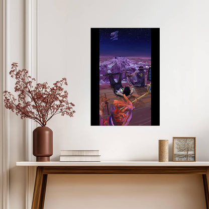 Cowboy Bebop Poster | Spike and the Crew in a Purple Alien Landscape - Anime Poster