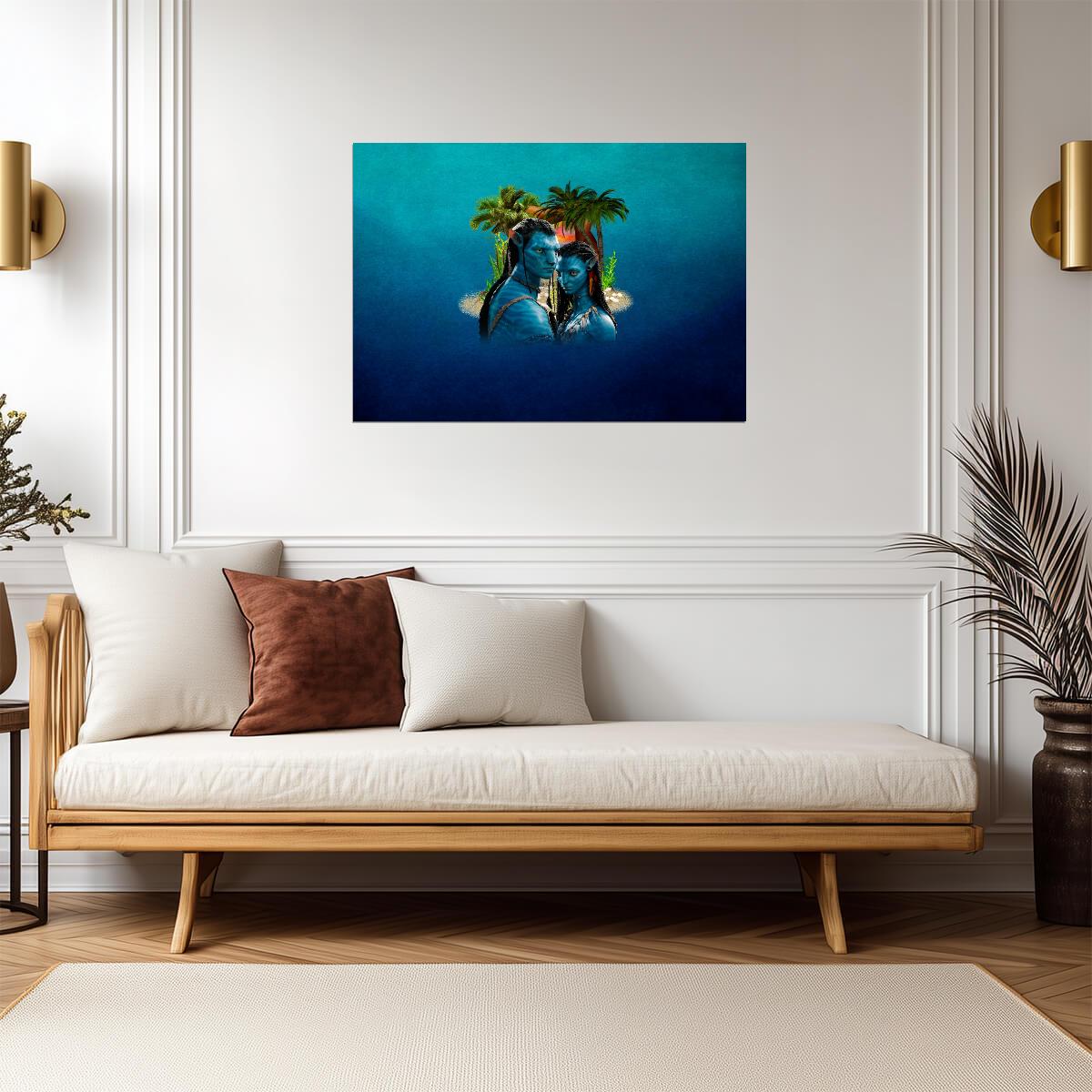 Avatar 2009 Movie Poster | Jake and Neytiri beneath Palm Trees - Movies & TV Poster