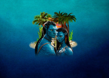 Avatar 2009 Movie Poster | Jake and Neytiri beneath Palm Trees - Movies & TV Poster