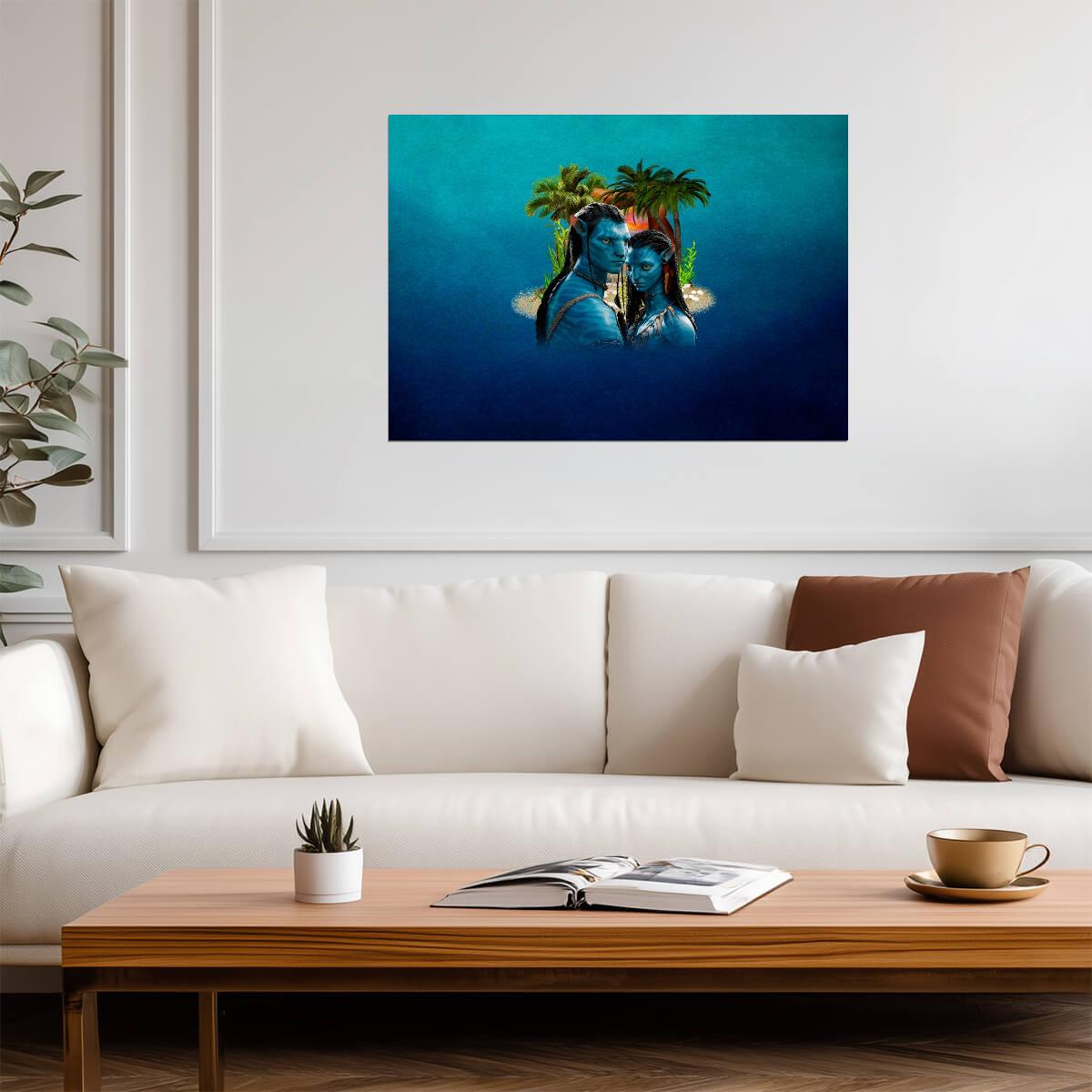 Avatar 2009 Movie Poster | Jake and Neytiri beneath Palm Trees - Movies & TV Poster