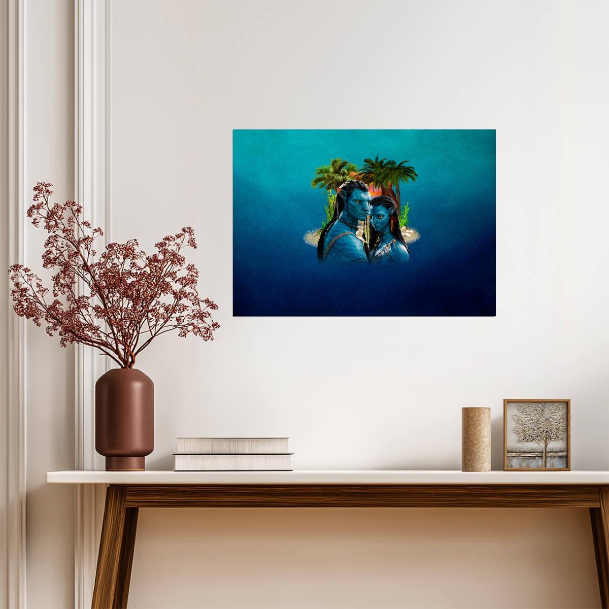 Avatar 2009 Movie Poster | Jake and Neytiri beneath Palm Trees - Movies & TV Poster