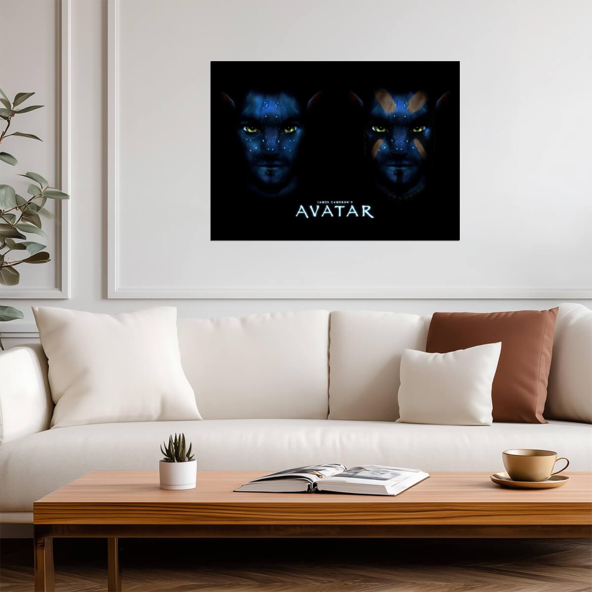 Avatar 2009 Movie Poster | Jake and Neytiri Blue Face Diptych - Movies & TV Poster