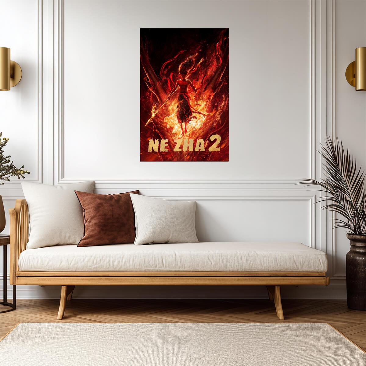 Ne Zha 2 Animated Movie Poster | Ne Zha Surrounded by Flames - Anime Poster