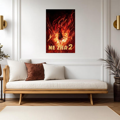 Ne Zha 2 Animated Movie Poster | Ne Zha Surrounded by Flames - Anime Poster