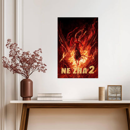 Ne Zha 2 Animated Movie Poster | Ne Zha Surrounded by Flames - Anime Poster