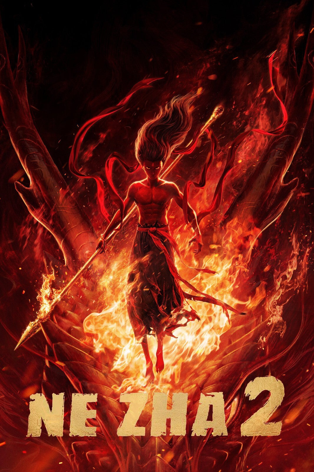 Ne Zha 2 Animated Movie Poster | Ne Zha Surrounded by Flames - Anime Poster