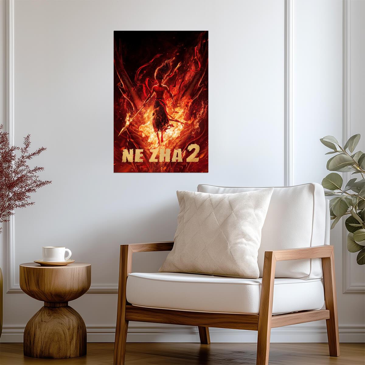 Ne Zha 2 Animated Movie Poster | Ne Zha Surrounded by Flames - Anime Poster