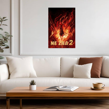 Ne Zha 2 Animated Movie Poster | Ne Zha Surrounded by Flames - Anime Poster