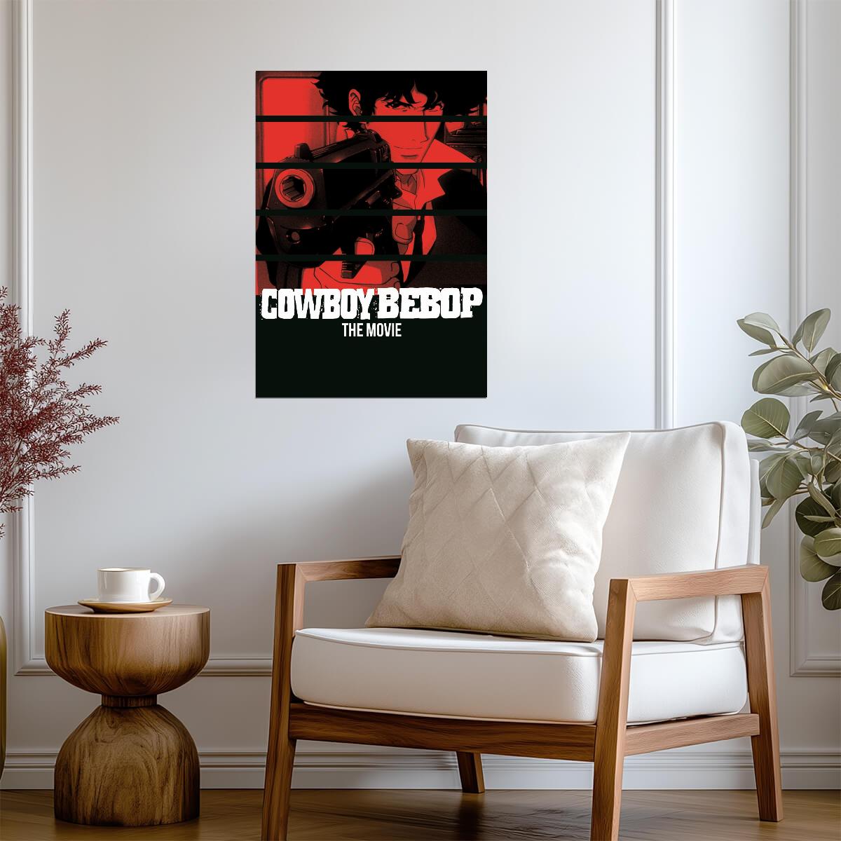 Cowboy Bebop: The Movie Poster | Spike Aiming a Pistol | Red and Black Panel Illustration - Anime Poster
