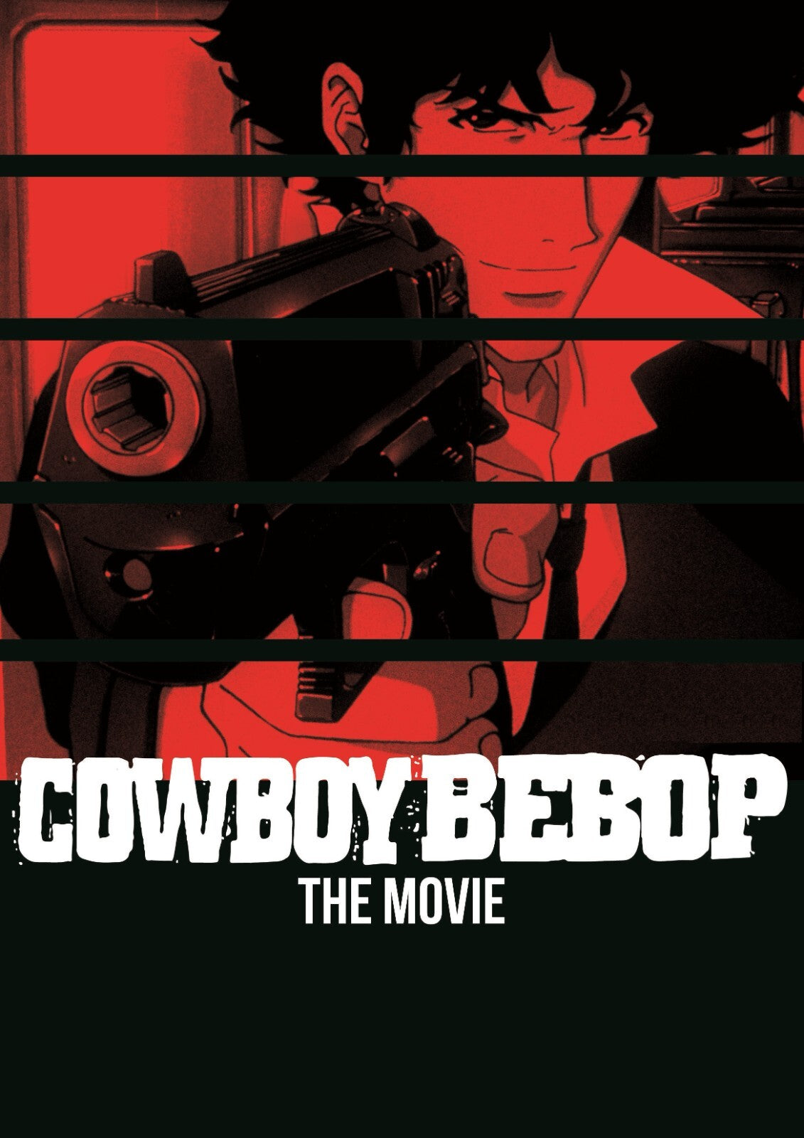 Cowboy Bebop: The Movie Poster | Spike Aiming a Pistol | Red and Black Panel Illustration - Anime Poster