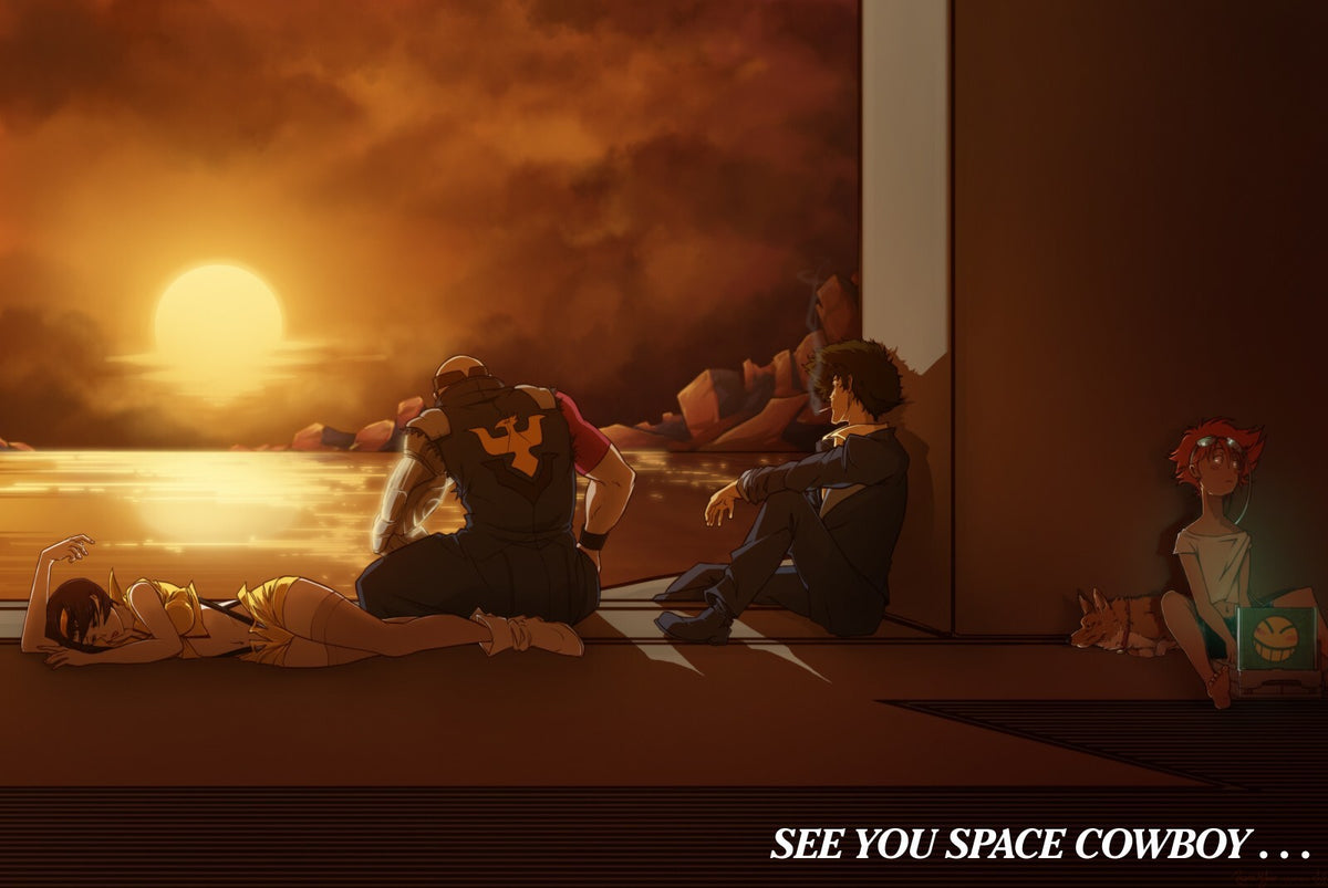 Cowboy Bebop Poster | Crew at Sunset | See You Space Cowboy - Anime Poster