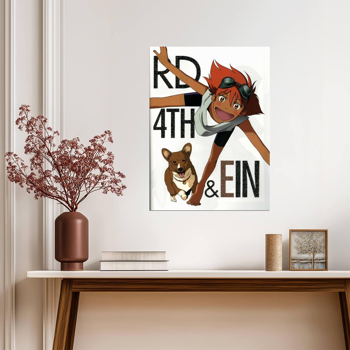 Cowboy Bebop Poster | Edward and Ein on a White Background - Anime Poster