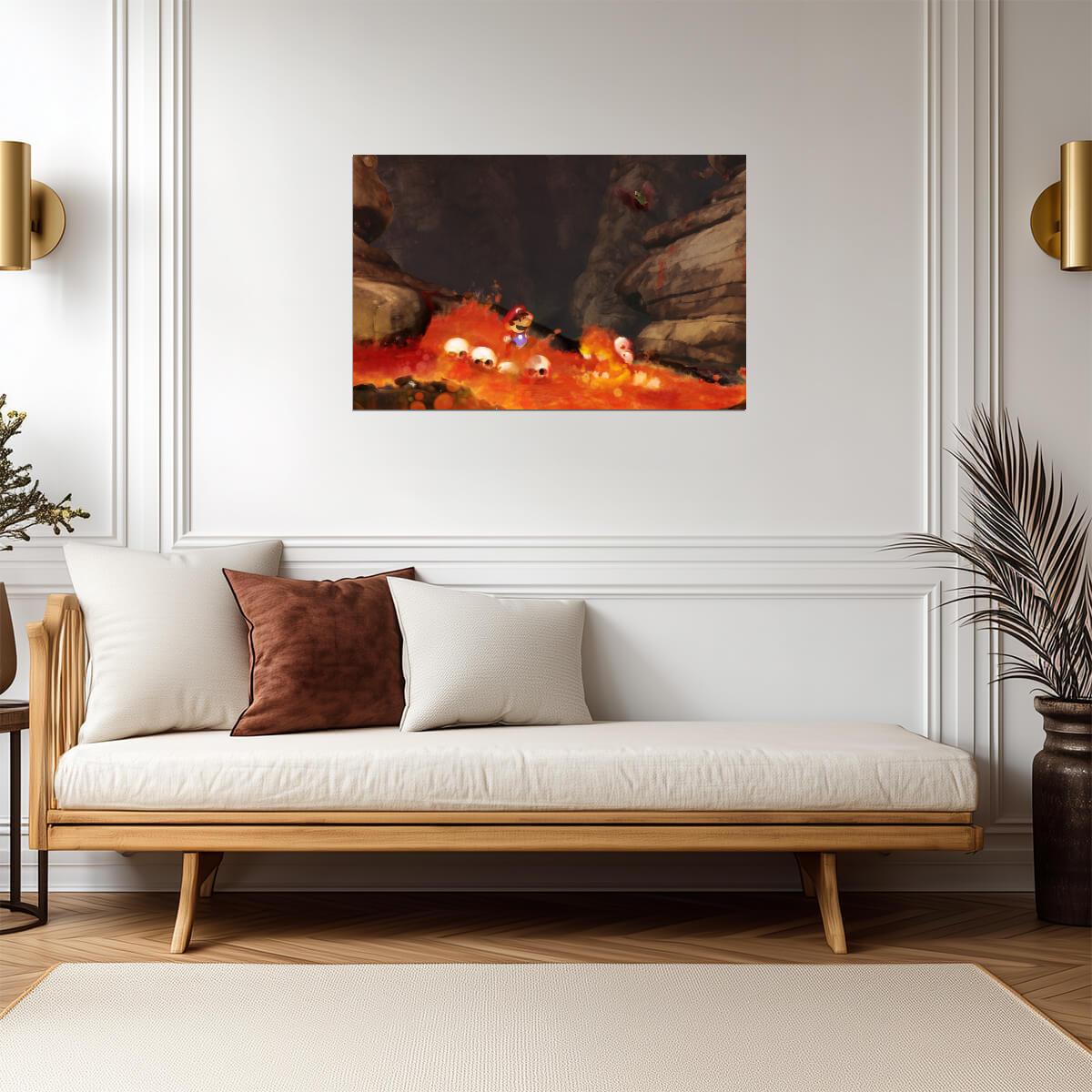 Super Mario Poster | Mario Among Lava and Fireballs - Video Games Poster