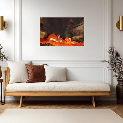 Super Mario Poster | Mario Among Lava and Fireballs - Video Games Poster