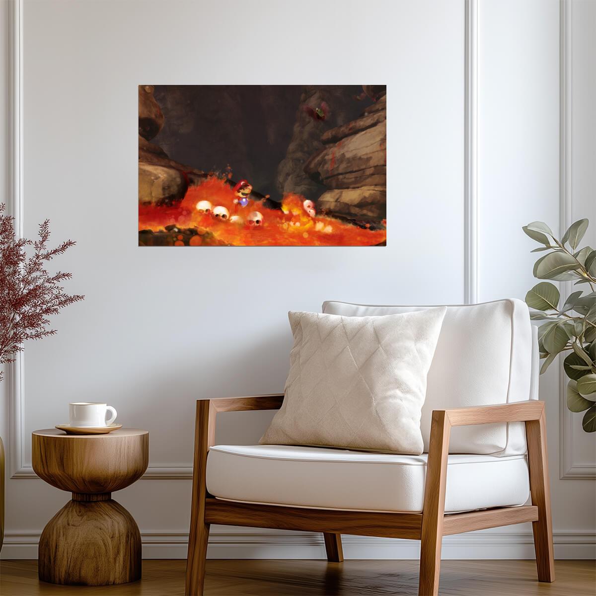 Super Mario Poster | Mario Among Lava and Fireballs - Video Games Poster