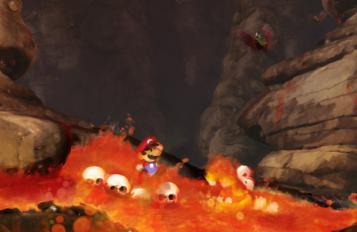 Super Mario Poster | Mario Among Lava and Fireballs - Video Games Poster
