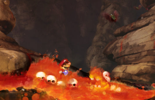 Super Mario Poster | Mario Among Lava and Fireballs - Video Games Poster