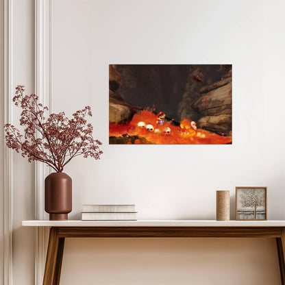 Super Mario Poster | Mario Among Lava and Fireballs - Video Games Poster