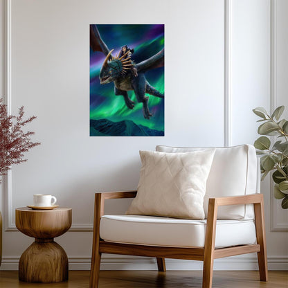 How to Train Your Dragon 2025 Movie Poster | Astrid Riding Stormfly under the Northern Lights - Movies & TV Poster