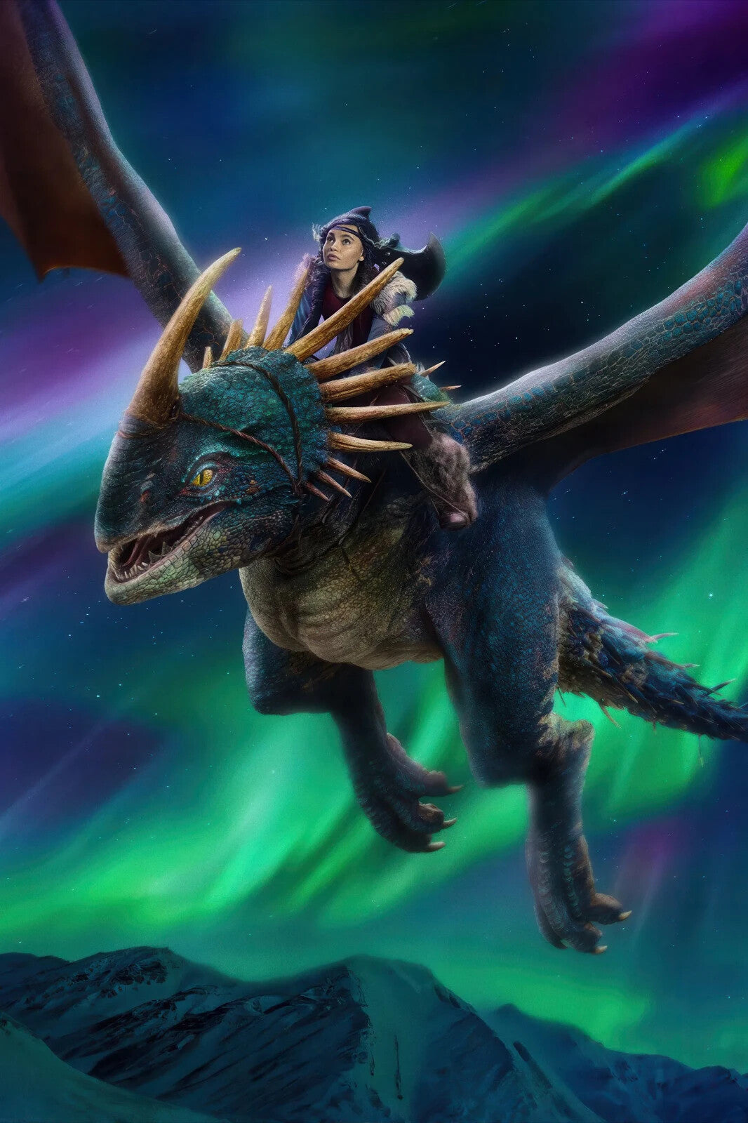 How to Train Your Dragon 2025 Movie Poster | Astrid Riding Stormfly under the Northern Lights - Movies & TV Poster