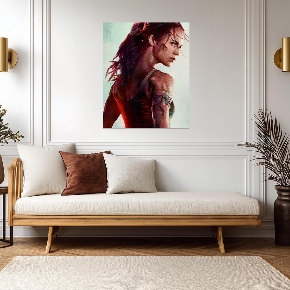 Tomb Raider 2018 Movie Poster | Lara Croft in Profile | Red Portrait Illustration - Movies & TV Poster