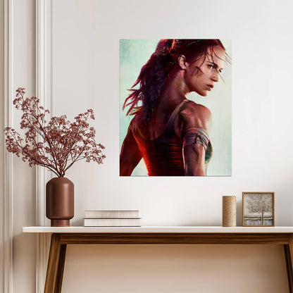 Tomb Raider 2018 Movie Poster | Lara Croft in Profile | Red Portrait Illustration - Movies & TV Poster