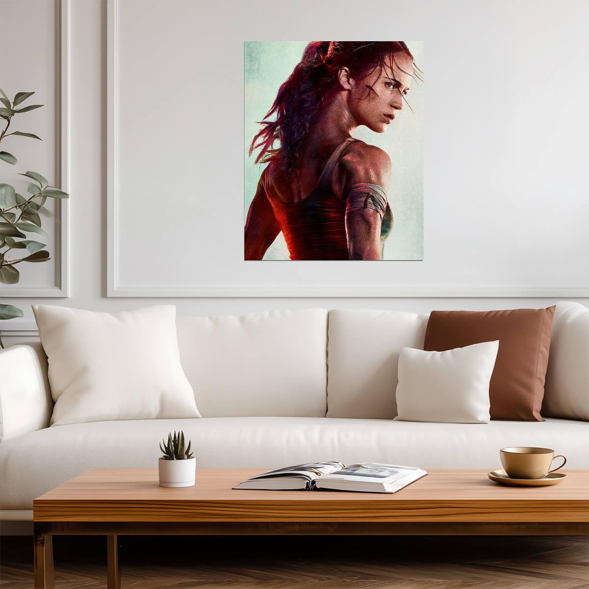 Tomb Raider 2018 Movie Poster | Lara Croft in Profile | Red Portrait Illustration - Movies & TV Poster