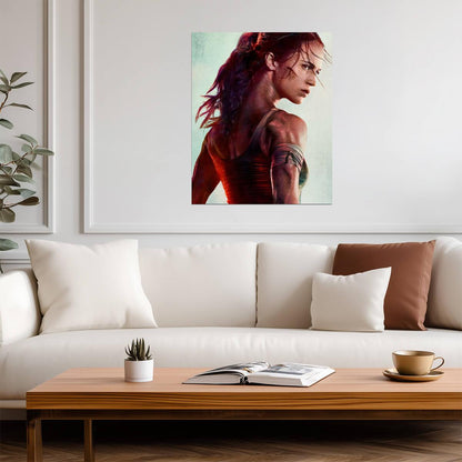 Tomb Raider 2018 Movie Poster | Lara Croft in Profile | Red Portrait Illustration - Movies & TV Poster