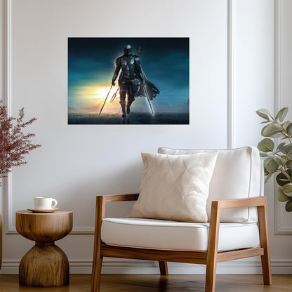 The Mandalorian TV Series Poster | Din Djarin with Grogu at Dawn - Movies & TV Poster