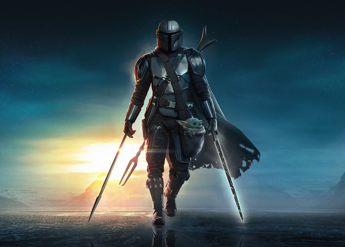The Mandalorian TV Series Poster | Din Djarin with Grogu at Dawn - Movies & TV Poster