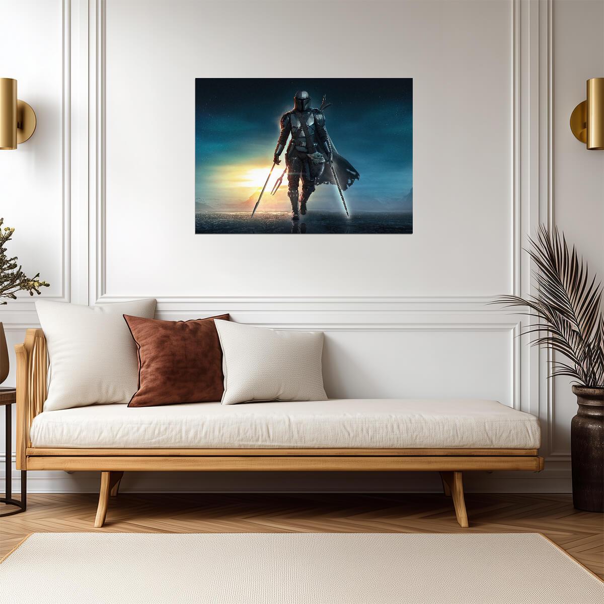 The Mandalorian TV Series Poster | Din Djarin with Grogu at Dawn - Movies & TV Poster