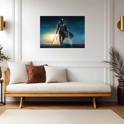 The Mandalorian TV Series Poster | Din Djarin with Grogu at Dawn - Movies & TV Poster