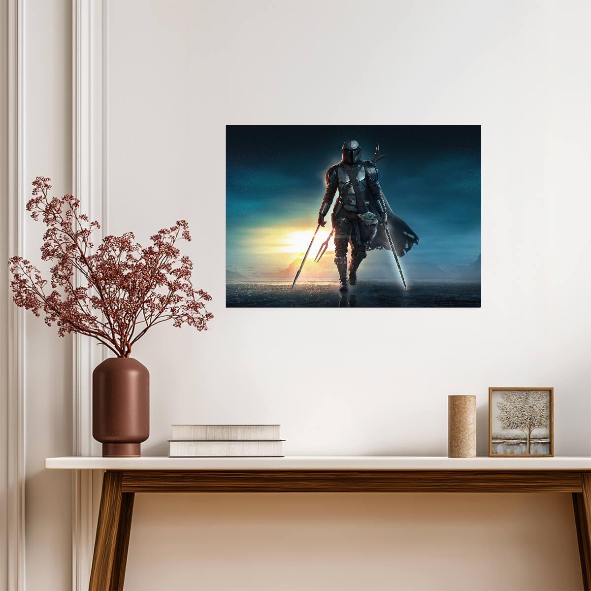 The Mandalorian TV Series Poster | Din Djarin with Grogu at Dawn - Movies & TV Poster