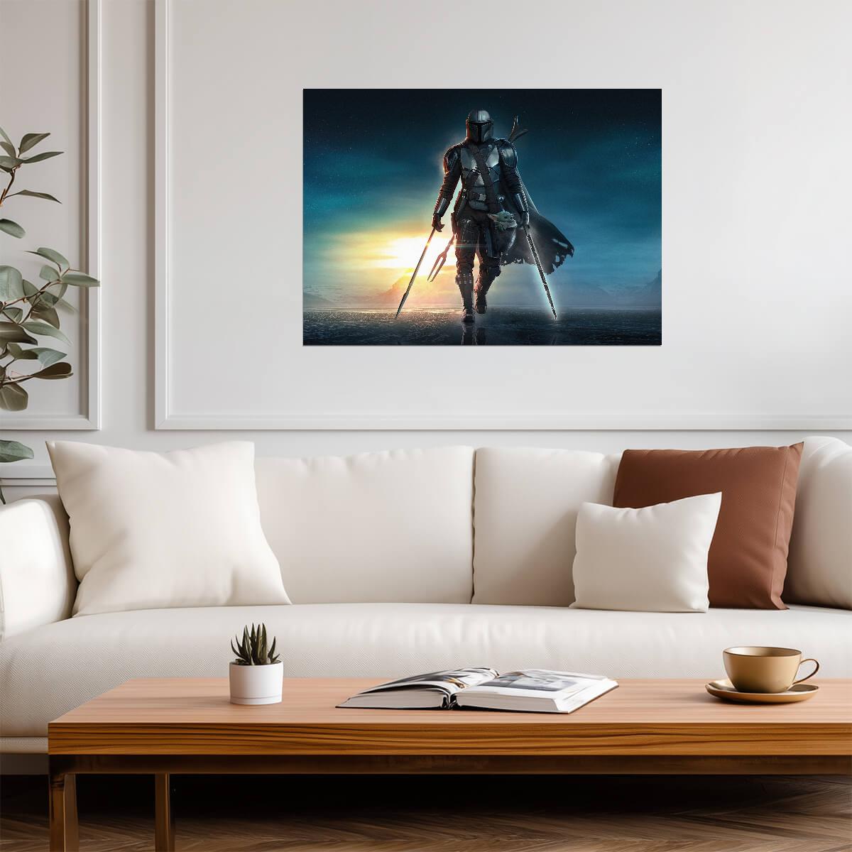 The Mandalorian TV Series Poster | Din Djarin with Grogu at Dawn - Movies & TV Poster