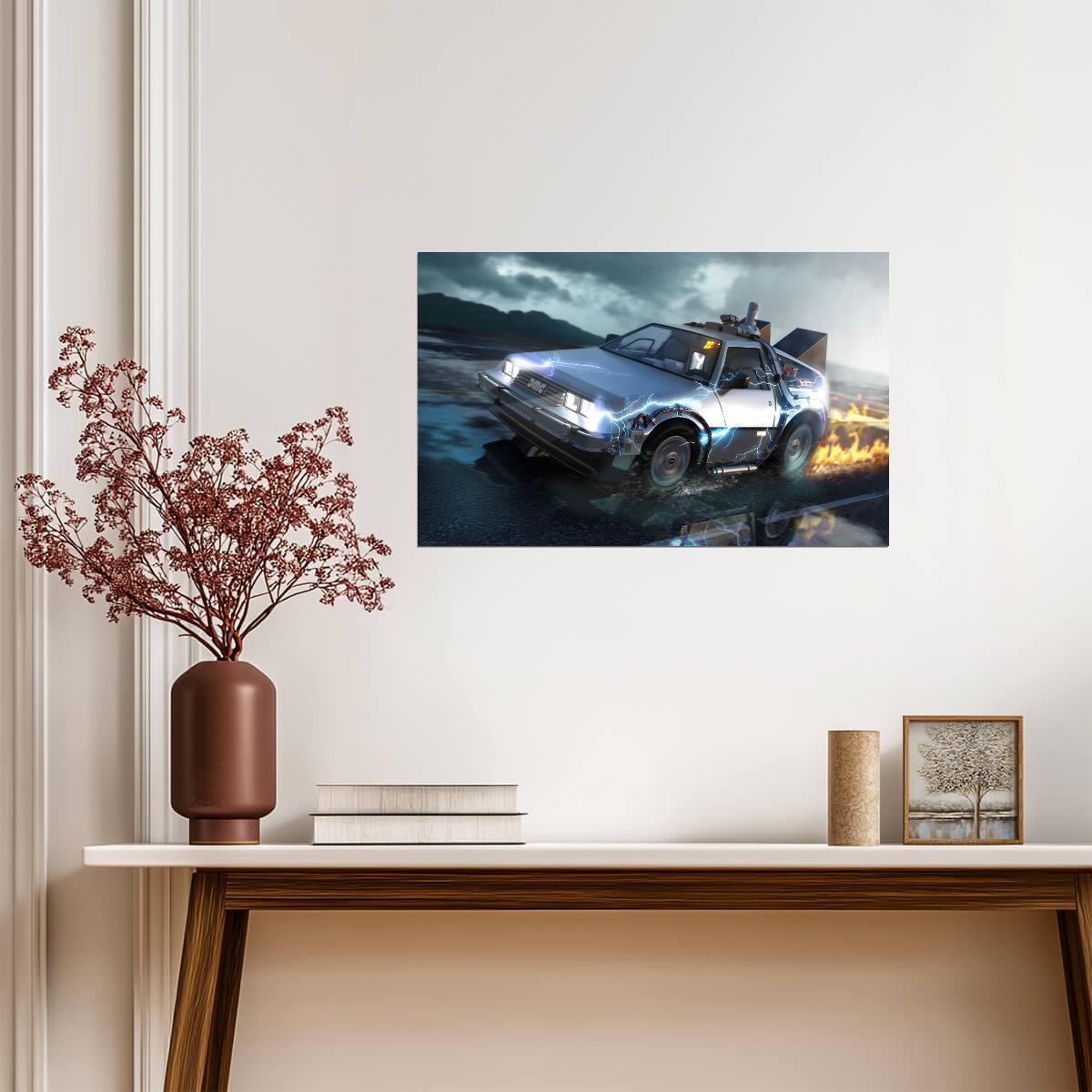 Back to the Future Movie Poster | DeLorean Speeding through Fire - Movies & TV Poster