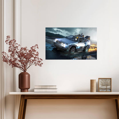 Back to the Future Movie Poster | DeLorean Speeding through Fire - Movies & TV Poster