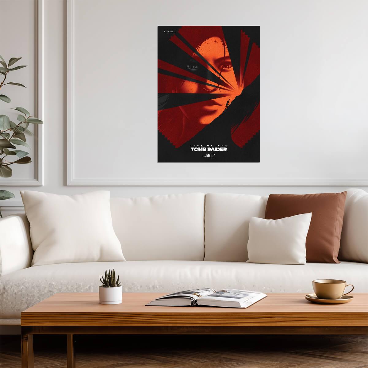 Tomb Raider 2018 Movie Poster | Lara Croft's Face in Red Geometric Fragments - Movies & TV Poster