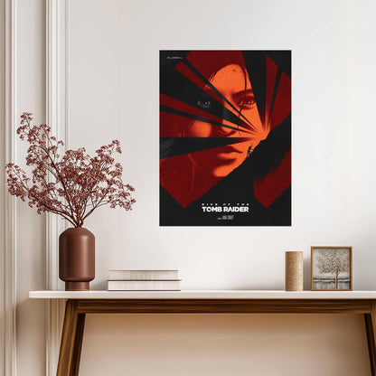 Tomb Raider 2018 Movie Poster | Lara Croft's Face in Red Geometric Fragments - Movies & TV Poster