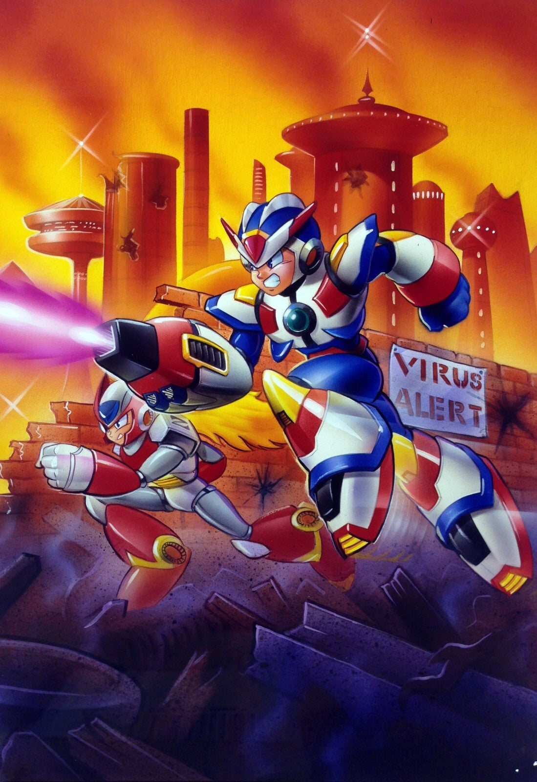 Mega Man X Poster | X and Zero in a Futuristic City - Video Games Poster