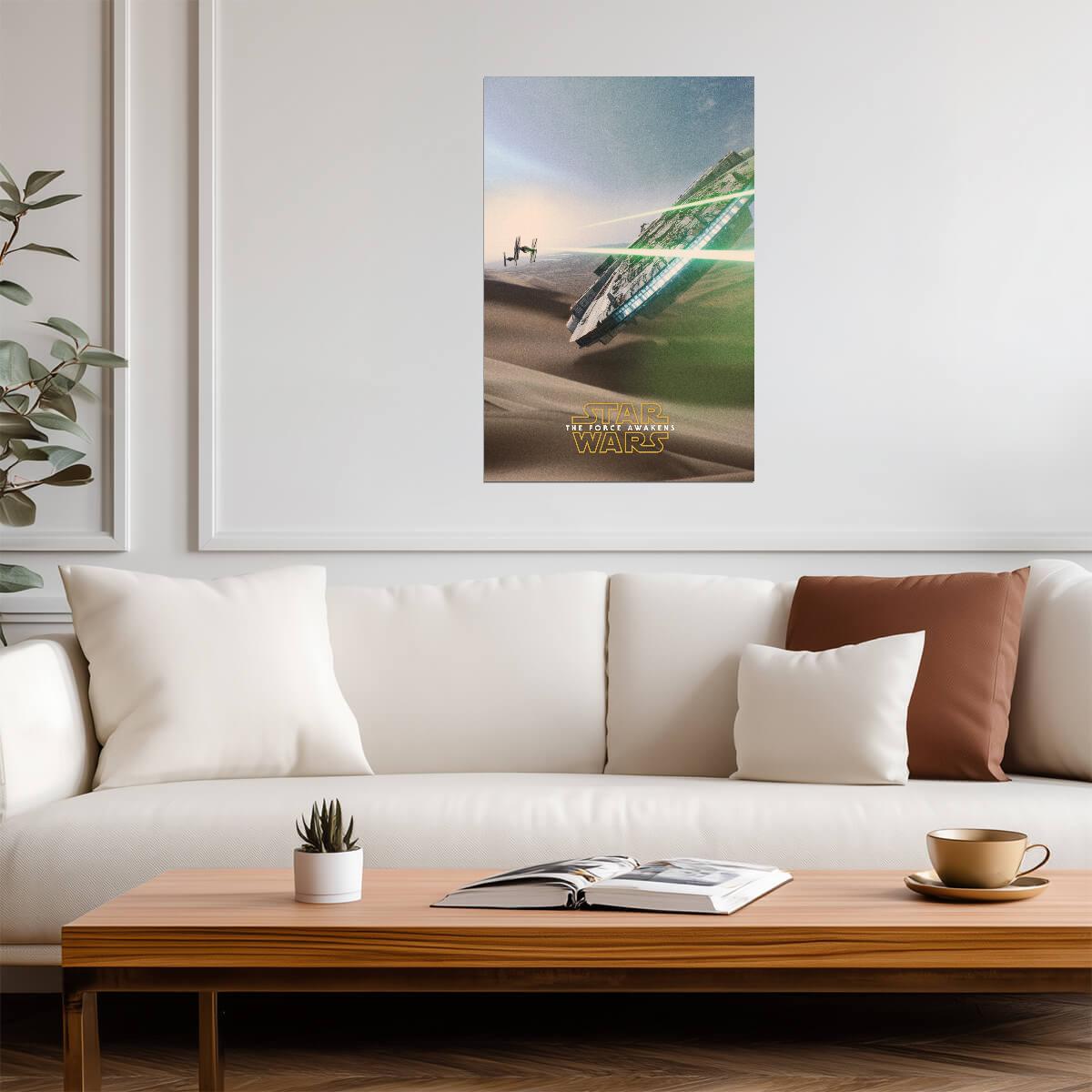 Star Wars The Force Awakens Movie Poster | Millennium Falcon over the Desert - Movies & TV Poster