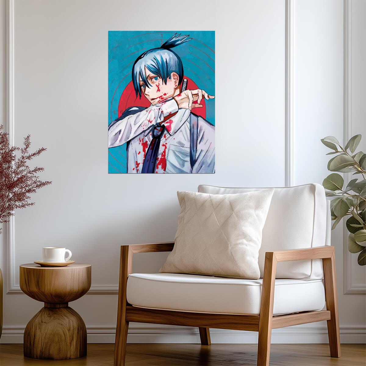 Chainsaw Man Anime Poster | Aki Hayakawa Blood Spatter Illustration - Anime Poster