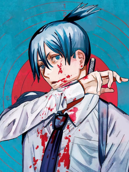Chainsaw Man Anime Poster | Aki Hayakawa Blood Spatter Illustration - Anime Poster