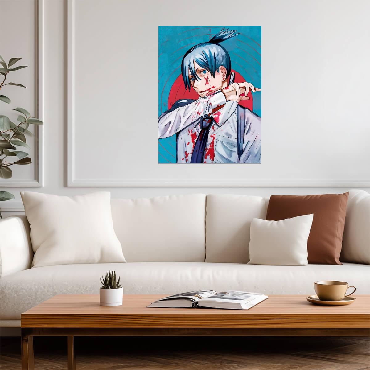 Chainsaw Man Anime Poster | Aki Hayakawa Blood Spatter Illustration - Anime Poster