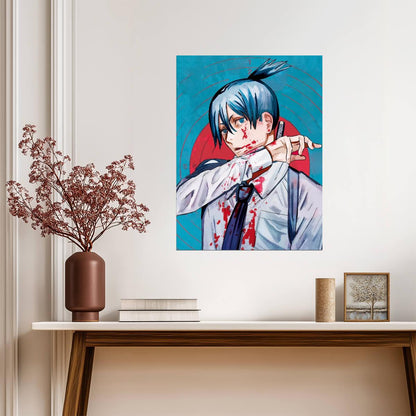 Chainsaw Man Anime Poster | Aki Hayakawa Blood Spatter Illustration - Anime Poster