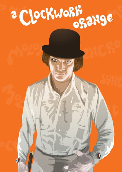 A Clockwork Orange Poster | Alex in a Bowler Hat Cartoon Print - Movies & TV Poster