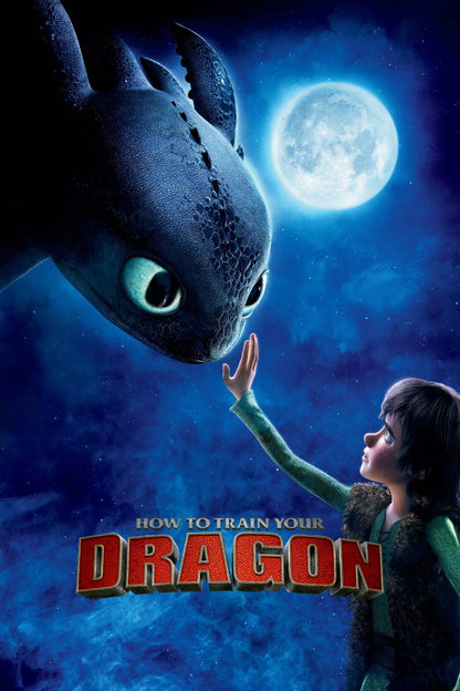 How to Train Your Dragon 2010 Movie Poster | Hiccup Reaching toward Toothless - Movies & TV Poster