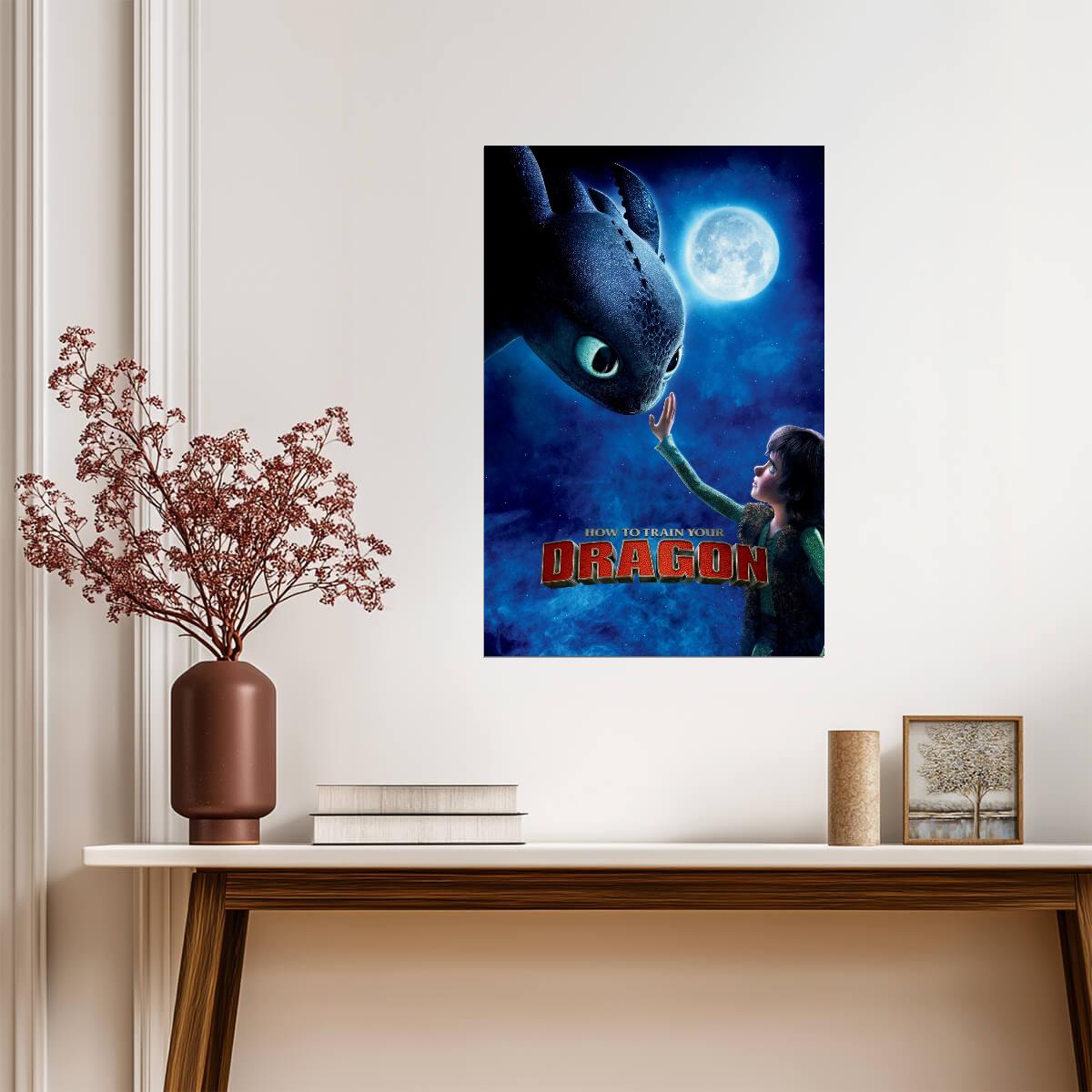 How to Train Your Dragon 2010 Movie Poster | Hiccup Reaching toward Toothless - Movies & TV Poster