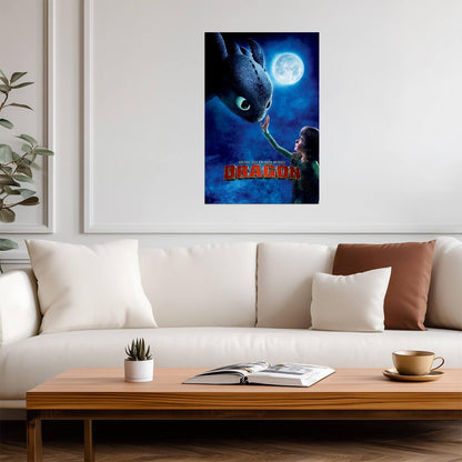 How to Train Your Dragon 2010 Movie Poster | Hiccup Reaching toward Toothless - Movies & TV Poster