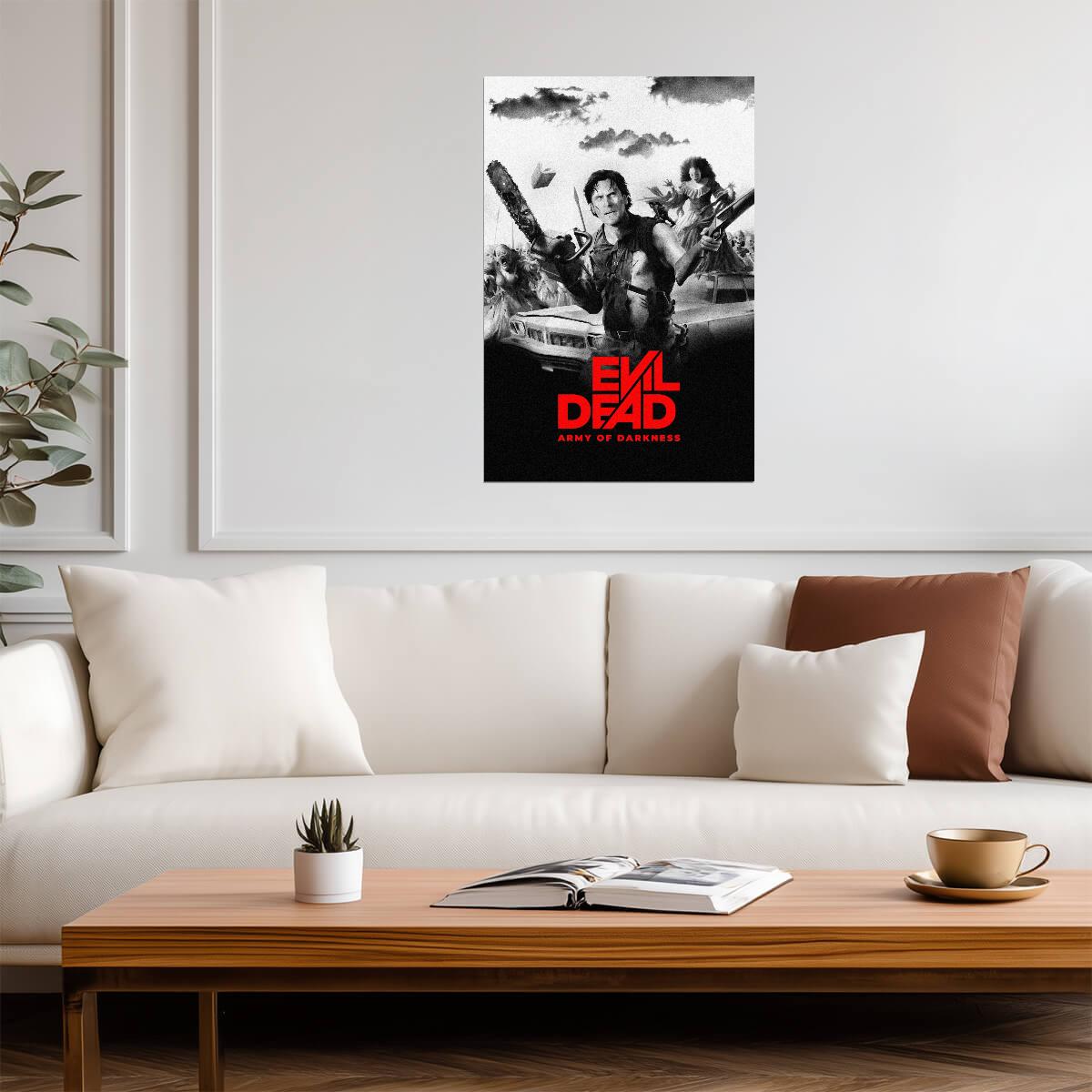 Army of Darkness Movie Poster | Ash and the Necronomicon in Black and White - Movies & TV Poster
